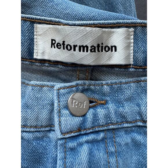 REFORMATION Women's Blue Distressed Denim Straight Leg Jeans Size 31 - Picture 4 of 6